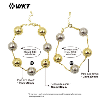 WT-JF351 Wholesale Fashion New Simple Locomotive Wind Style Big Round Metal Beads Chain Connect Bracelet