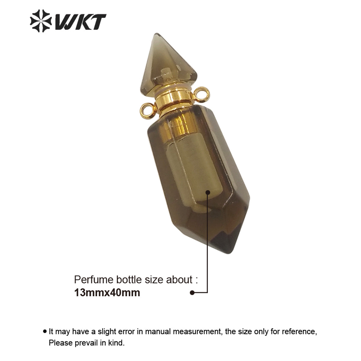 WT-P1638 Amazing Gold Natural Double Point Spirit Quartz Perfume Bottle Stone Pendant High Quality Jewelry Bottle Pendants