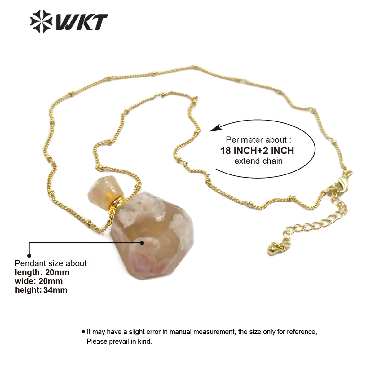 WT-N1173 Hot-sale Natural Stone Perfume Bottle Necklace Cherry Agate Necklace Women Stylish Amethyst Necklace Jewelry