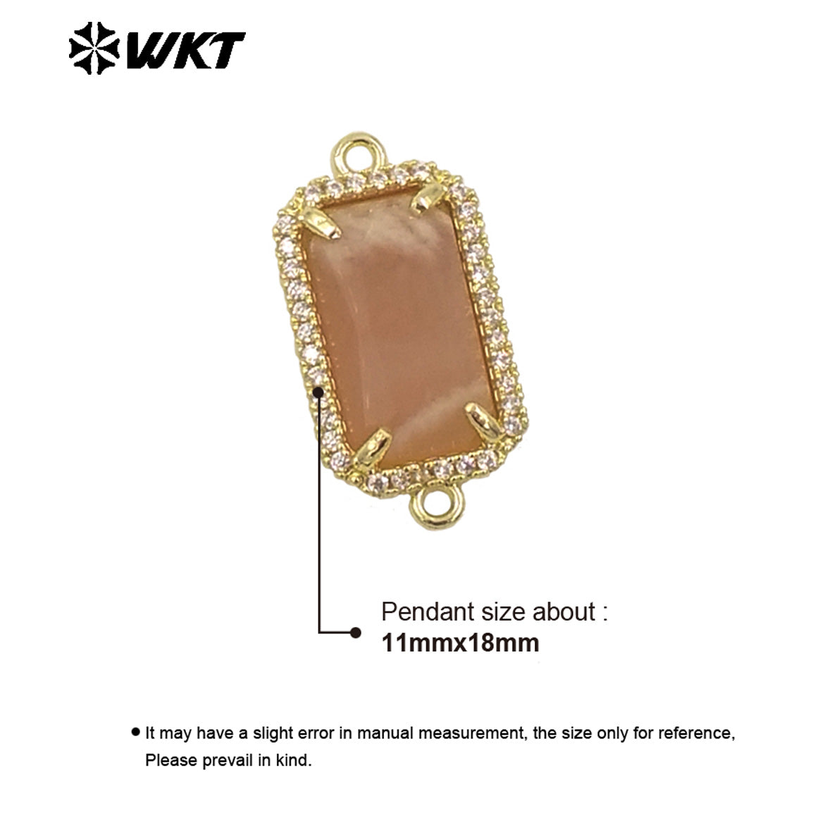 WT-C326 Wholesale Fashion Delicate Long Square Double Loops Cubic Zircon Claw Setting Natural Stone Bar Connectors