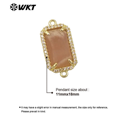 WT-C326 Wholesale Fashion Delicate Long Square Double Loops Cubic Zircon Claw Setting Natural Stone Bar Connectors