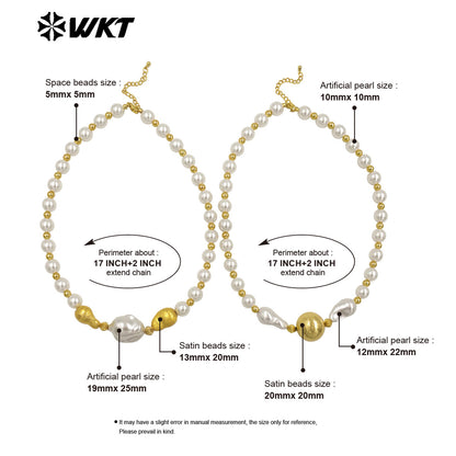 WT-JN292 High Quality Large White and Small Gold Beads Irregular Pearl Necklace Finished Jewelry for Girlfriend As Surprise Gift