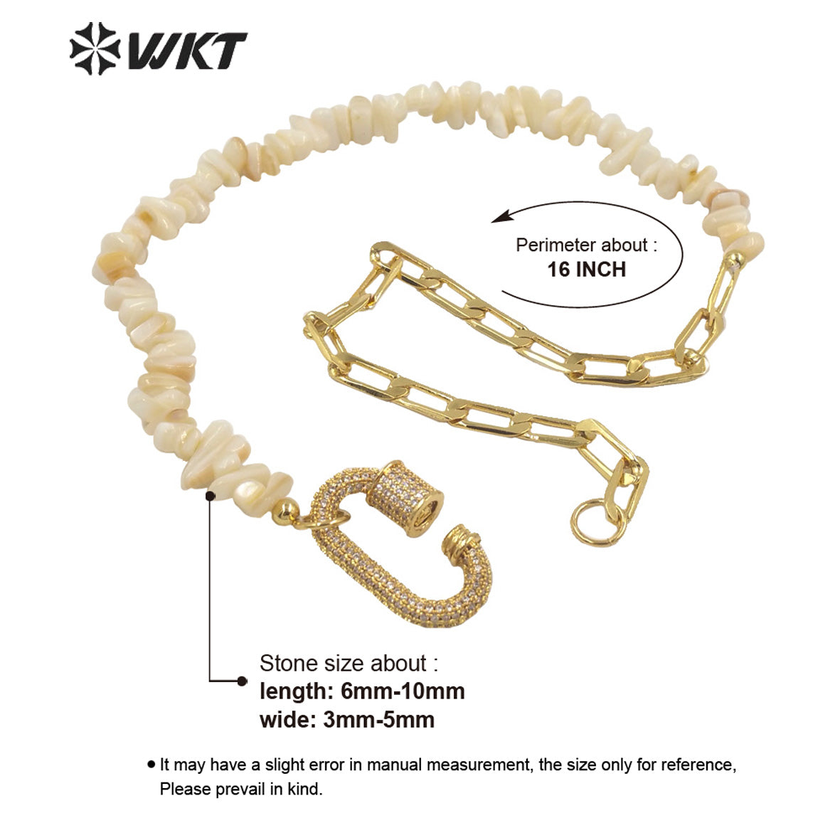 WT-MN976 New Autumn Design Women Vintage Gravel Shell Chain Necklace 18k Gold Plated Clasp Connector Necklace