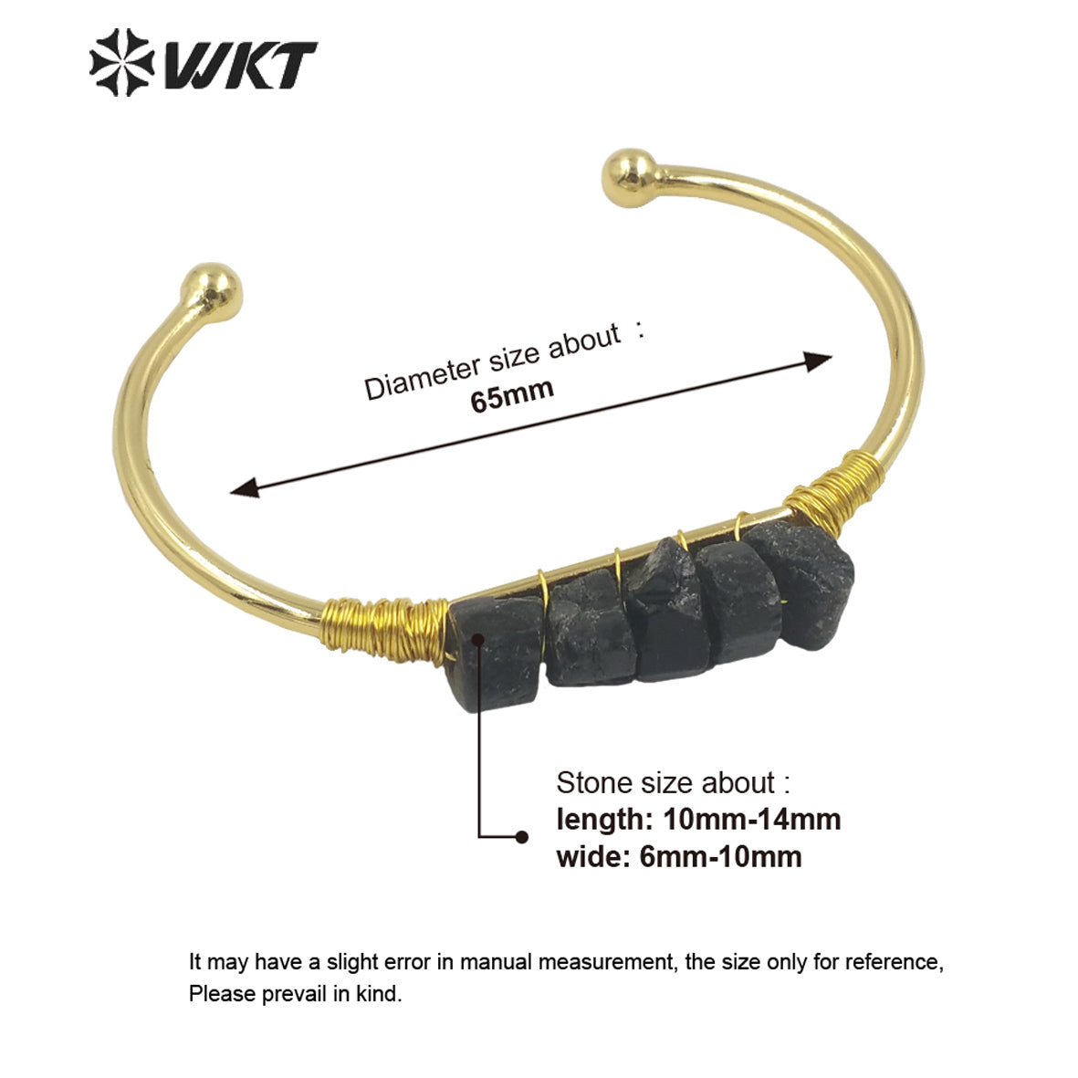 WT-B595 WKT Exclusive Natural Black Tourmaline Stone Bangle Opening Adjustable Gold Bracelet Party Gift Jewelry Bangle