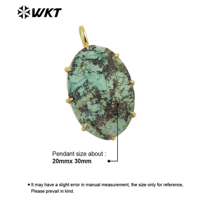 WT-P1912 New Precious Stone Design Pendant 18k Real Gold Plated Claw Setting Oval Amazonite Amethyst Stone Pendants for Birthday