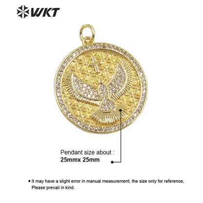 WT-MP201Amazing Micro Pave Cubic Zircon Setting Gold Eagle Pendant Unisex Round Coin Symbol Pendant for Necklace