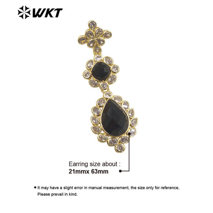 WT-ME088 WKT New Design 18K Real Gold Plated Multi Kinds of Gemstone Earrings Natural Lapis Drop Long Stone Studs for Gift