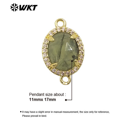 WT-C336 Stylish Little Zircon Round Colorful Natural Gemstone Double Hoop Connector Pendant for Women DIY Necklace Accessories