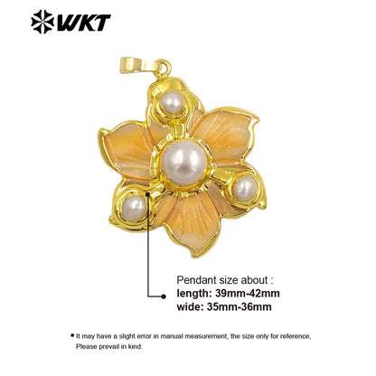 WT-JP388 Wholesale Hot Sale18K Gold Plated Shells and Pearl Flowers Shaped Pendant Delicate Jewelry for Women As Birthday Gifts