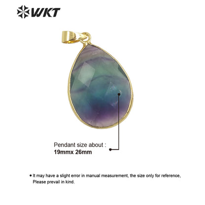 WT-P1896 WKT New Material Design 24MM Diamond Faceted Waterdrop Yellow Citrine Fluorite Stone Pendant for Earring Match