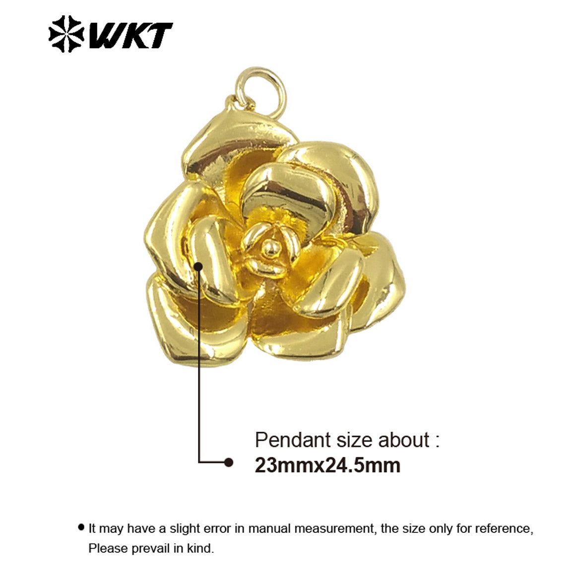 WT-P2000 Elegant and European Style Vividly Rose Flower Charms Jewelry Yellow Brass Handmade Pendant for Necklace