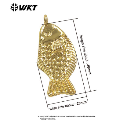 WT-P2115 High Quality 18K Gold Electroplated Yellow Brass Fish Metal Pendant For Handmade Necklace Decorative Findings