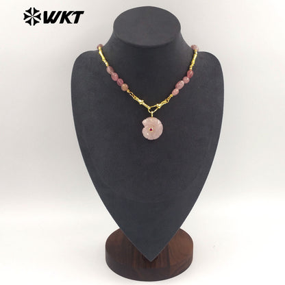 WT-N1520 Boutique Stone Beads Splicing Brass Chain With Natural Gemstones Carved Trumpet Pendant Necklaces For Friend Gift