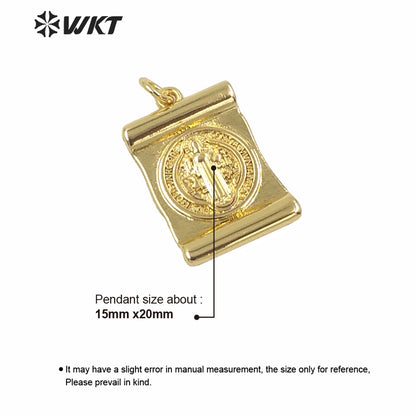 WT-MP147 Newest Long square Gold Electroplated Yellow Brass Metal Setting Jesus Pendant Hot Sales Gold Religious Jesus Charms