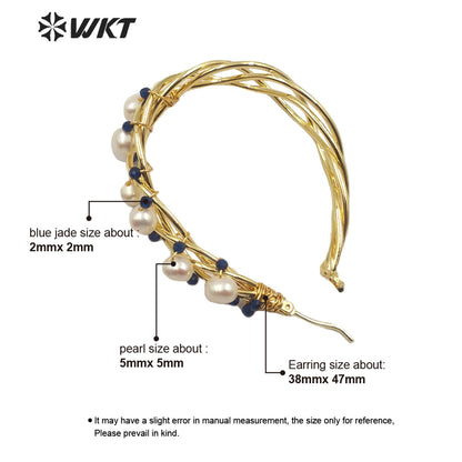 WT-E586 Colorful Amazing Big Ear Ring Handmade Wire Wrapped Women Pearl Hoop Earrings for Gift With Elegant Beauty Stone Pearl