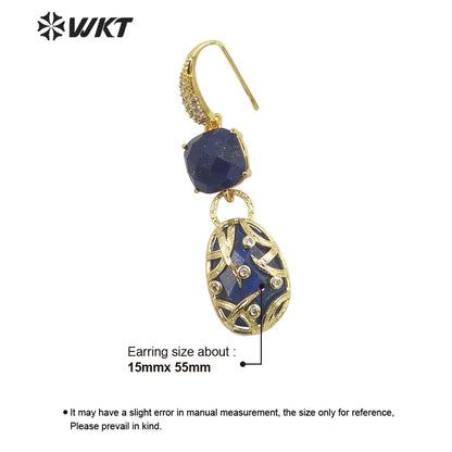 WT-E691 Fashion Double Stone Handmade Claw Setting Bezel Earrings Women Delicate Long Hoop Amethyst Stone Earrings