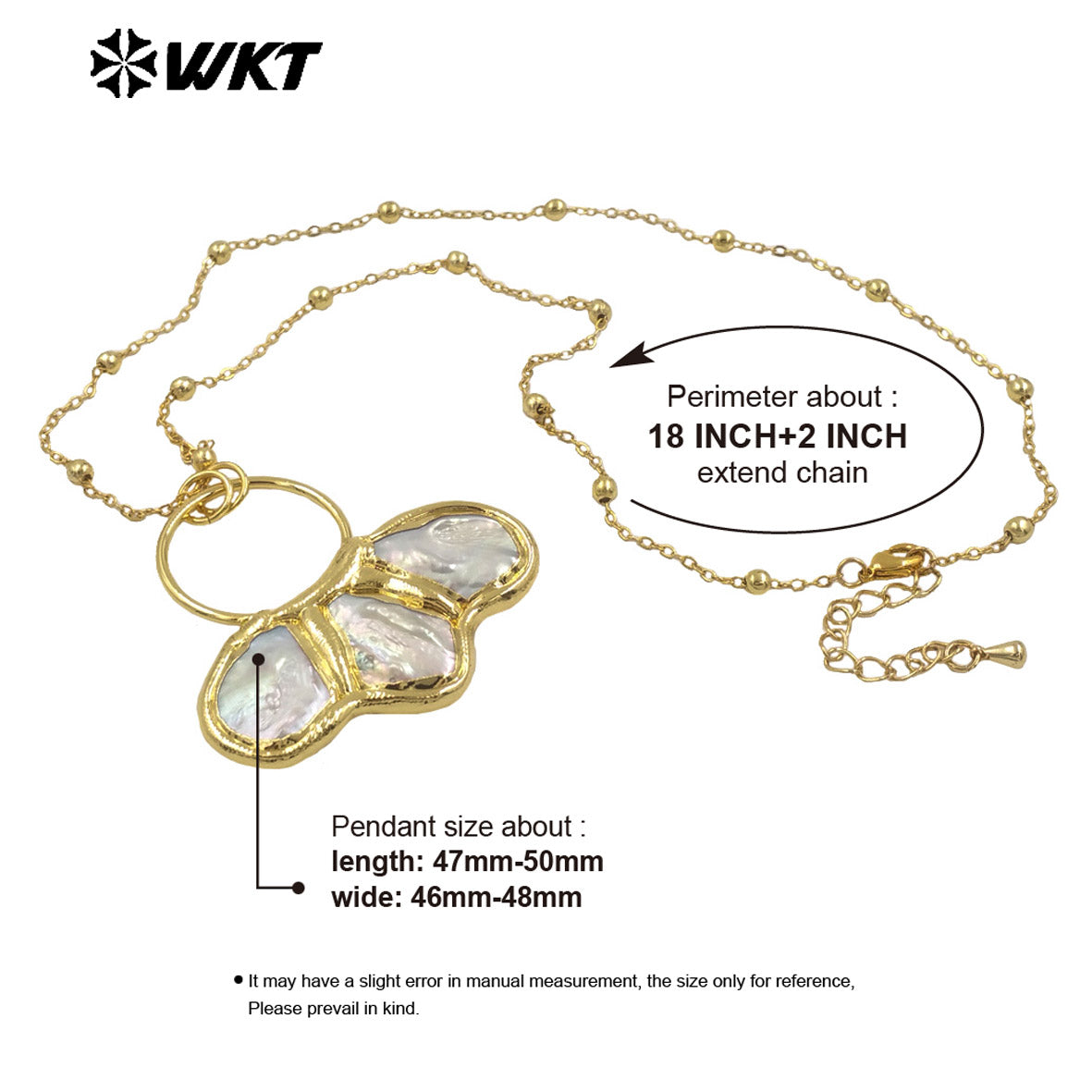 WT-JN298 Explosive New Products Gentle 18K Gold Plated Freshwater Pearl Shell Shaped Pendant Necklace Jewelry Finished for Women