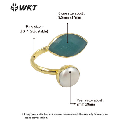 WT-R406 Elegant Natural Gemstone Pearl Rings Adjustable Rings Small Cute 18k Gold Plated As Women Gift Natural Stone Ring