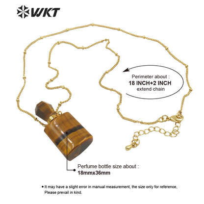 WT-N1285 Wholesale Gold Plated Natural Stone Rose Quartz square Essencial Oil Bottle Necklace Double Loop Perfume Necklace
