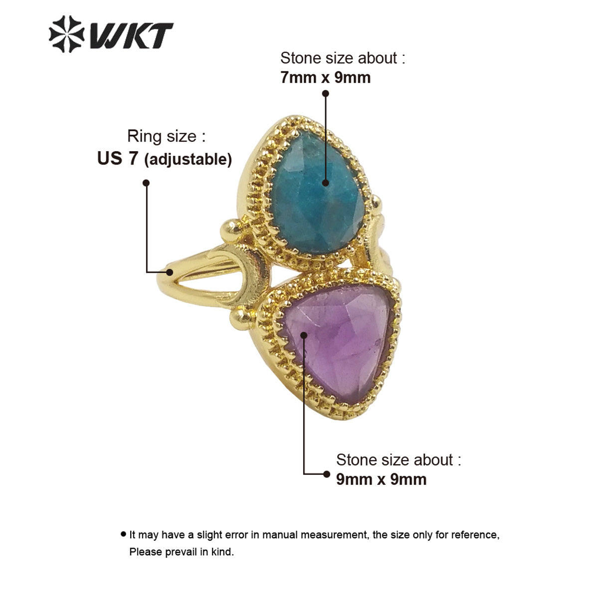 WT-R476 New Design Colorful Natural Gemstone Ring With Women Fashion Gold Plated Peacock Stone Ring Boho Charming Ring