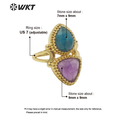 WT-R476 New Design Colorful Natural Gemstone Ring With Women Fashion Gold Plated Peacock Stone Ring Boho Charming Ring
