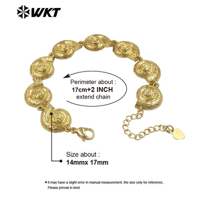 WT-JF372 Wholesale Vintage Style Gold Plated Metal Yellow Brass Shell Shape Bracelet For Women Fashion Jewelry Matching