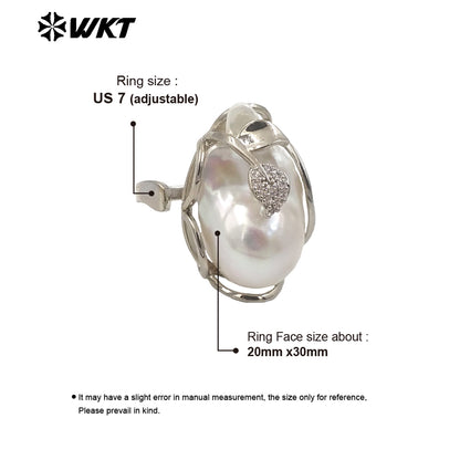 WT-MPR087 Gorgeous High Bright Natural Freshwater Baroque Pearl Ring Women Gold Claw Setting Precious Gift for Birthday