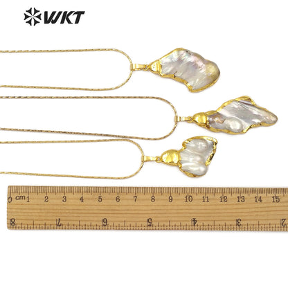 WT-JN066 New Arrival Women's Specific Jewelry Natural Pearl Pendant Back 18K Gold Plated Random Size Pearl Necklace