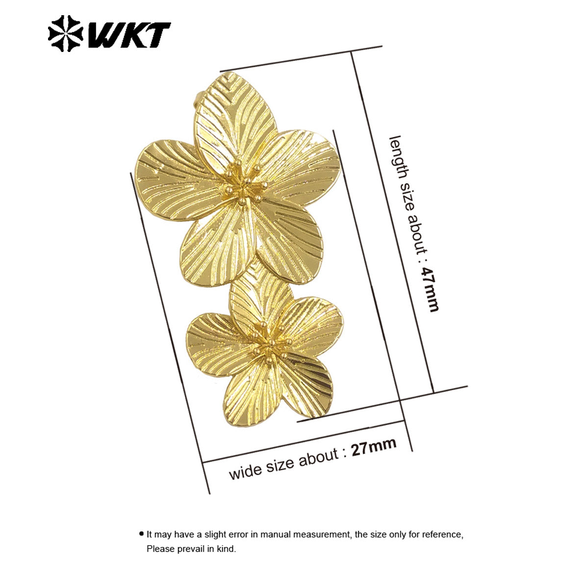 WT-E768 New Design Wholesale 18K Gold Plated and Silver Delicate Floral Connection Earrings for Women As Special Birthday Gifts