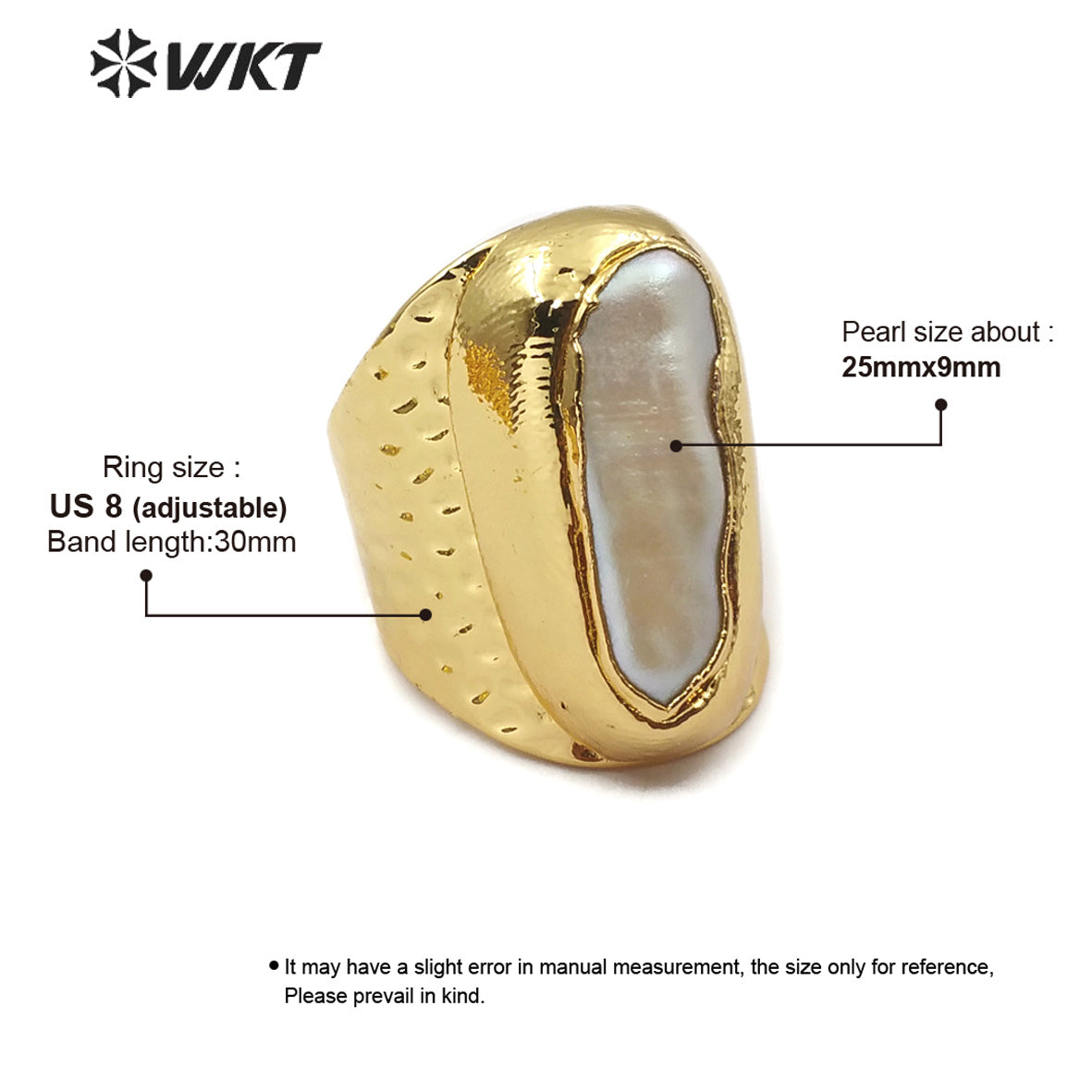 WT-R341 New Design 18k Gold Plated Pearl Ring Natural Pearl Adjustable Size Fashion Charm Jewelry Ring