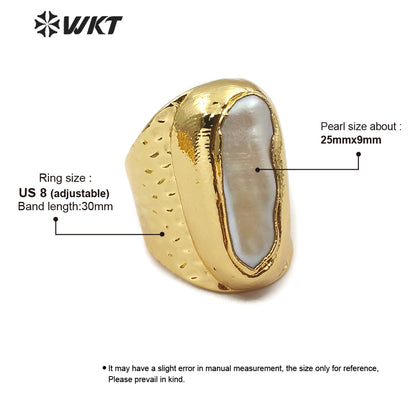 WT-R341 New Design 18k Gold Plated Pearl Ring Natural Pearl Adjustable Size Fashion Charm Jewelry Ring
