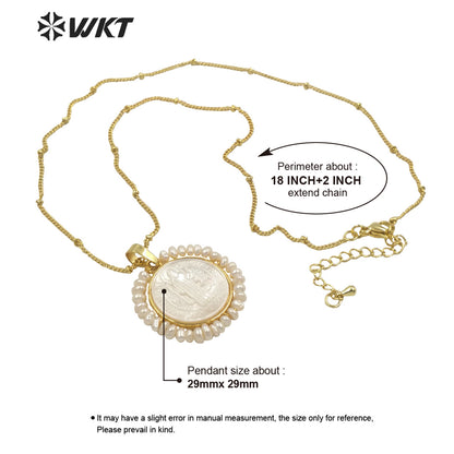WT-JN157 Wholesale Fashion Gold Plated Handmade Handmade Wire Wrapped Freshwater Pearl Christian Cross Necklace in White Shell