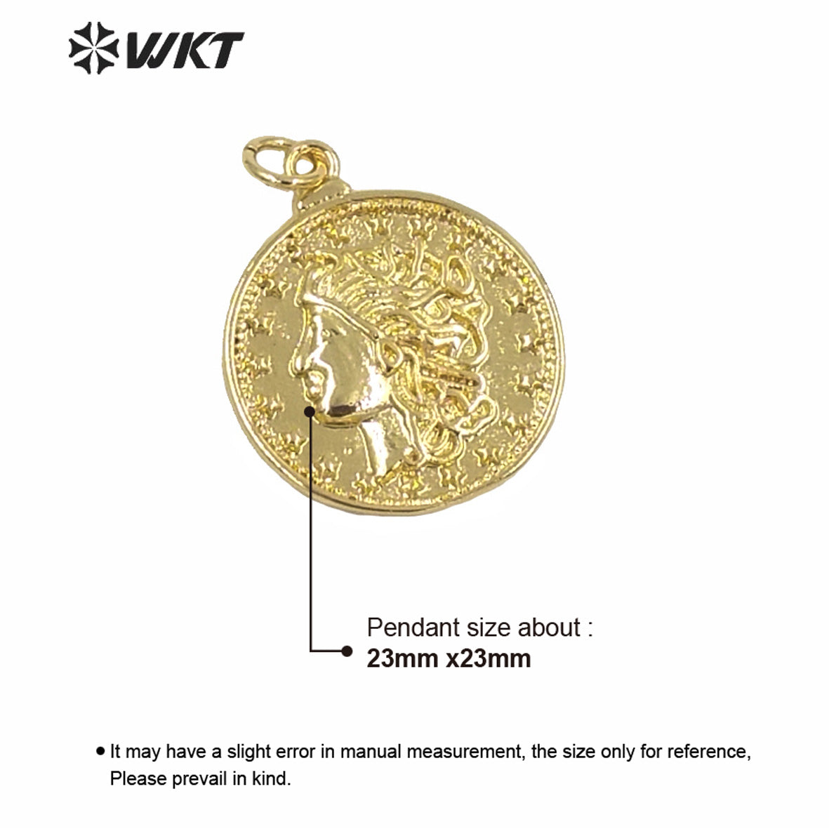 WT-MP188 Wholesale Gold Electroplated Round Coin People Image Pendant for Women Hand Make Jewelry Findings Design the Beauty