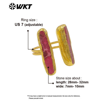 WT-R610 Popular Sale 18K Gold Plated Double Natural Gemstones Rings Adjustable Size As Female Fashion Daily Matching Jewelry