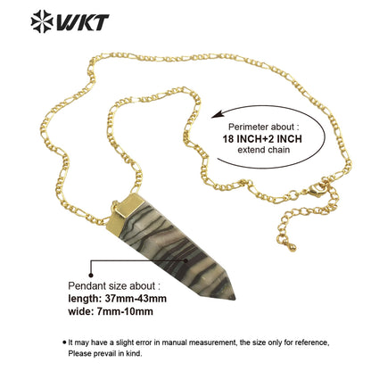 WT-N1301 New Stone Fashion Hexagon Spirit Jade Stone Pendant Necklace 18 Inch Long Chain Women Gold Stone Necklace