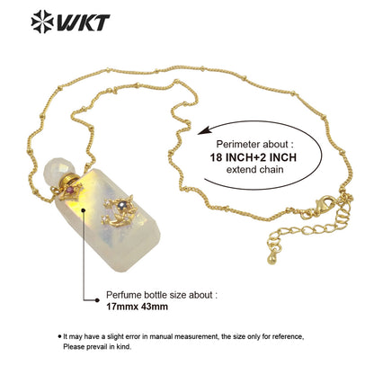 WT-N1352 WKT Shine and Bright Natural Stone Aura Quartz Perfume Bottle Necklace Beautiful Jewelry Pendant Chain Jewelry Wedding