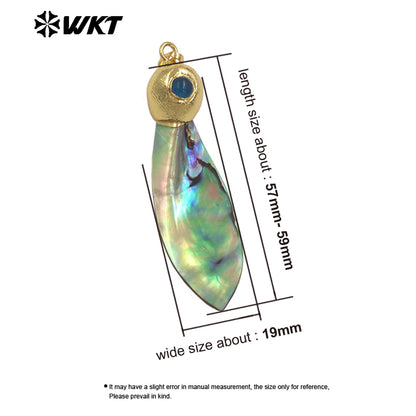 WT-JP447 Wholesale Vintage Design Gold Plated Natural Abalone Shell Sword Shape Little Pendants As Earrings Necklace DIY Finding