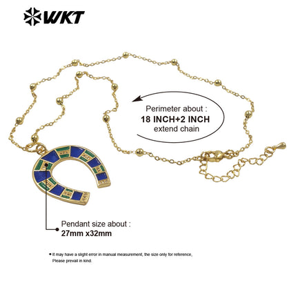 WT-N1517 Newest Design Gold Plated Chain With Colorful Drop Oil Letter U Shape Pendant Necklace For Women Unique Jewelry