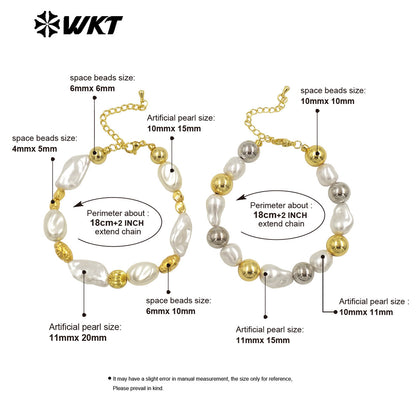 WT-MPB121 Wholesale New Design Gold Silver White Beads Artificial Pearl Round Irregular Bracelet for Women As Anniversary Gift