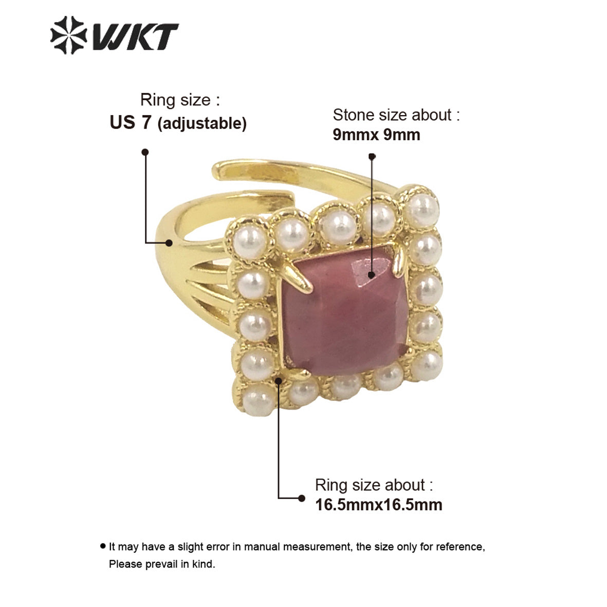WT-MPR077 Delicate Charming Lady Square Natural Gemstone with Claw Setting 18K Gold Plated Birthday Stone Ring