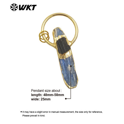 WT-P1968 New Design 2024 Vintage Bohemian Natural Raw Blue Kyanite With Black Tourmaline Lucky Jewelry Pendants