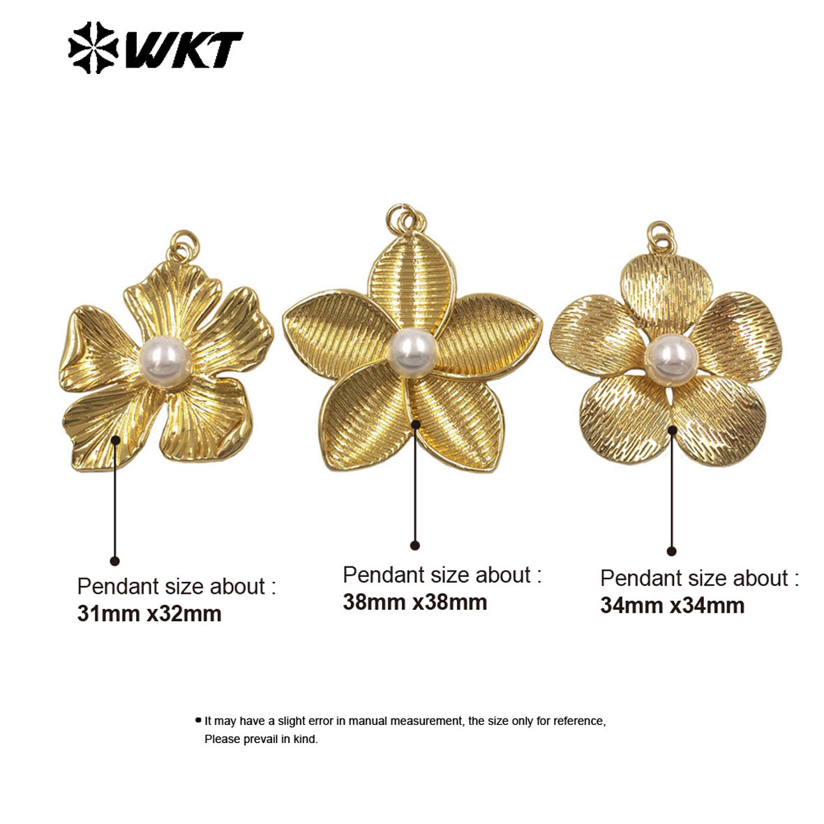WT-P2077 Wonderful Gold Plated Brass And Artificial Pearl Metal Flowers Charm Pendant For Friend Present DIY Accessories