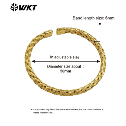 WT-JF362 Popular Sales Yellow Brass Made Simple 18k Real Gold Plated Women Cuff Bangle in Adjustable