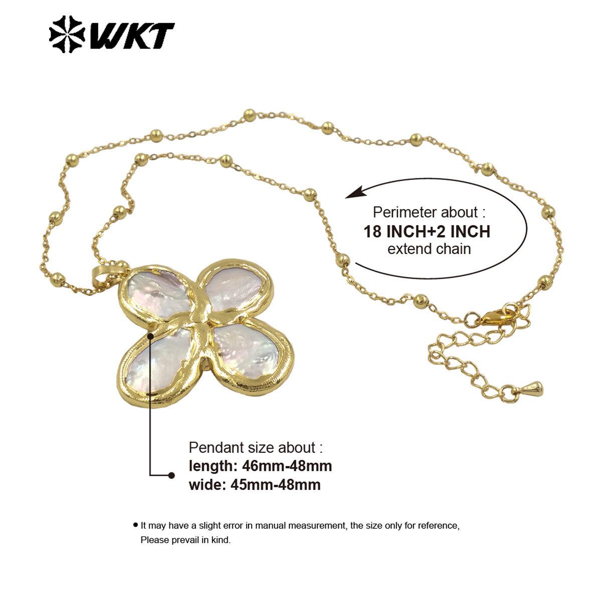 WT-JN299 Wholesale 18K Gold Plated Freshwater Pearl Lucky Four-Leaf Clover Cross Cute Little Women Necklace As Daily Decoration