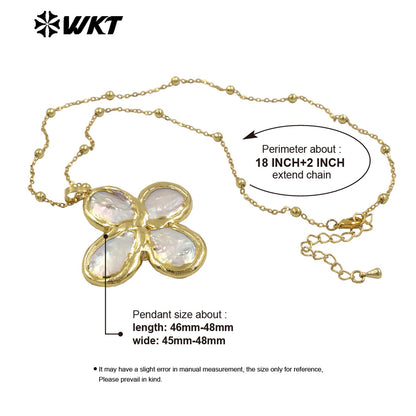 WT-JN299 Wholesale 18K Gold Plated Freshwater Pearl Lucky Four-Leaf Clover Cross Cute Little Women Necklace As Daily Decoration