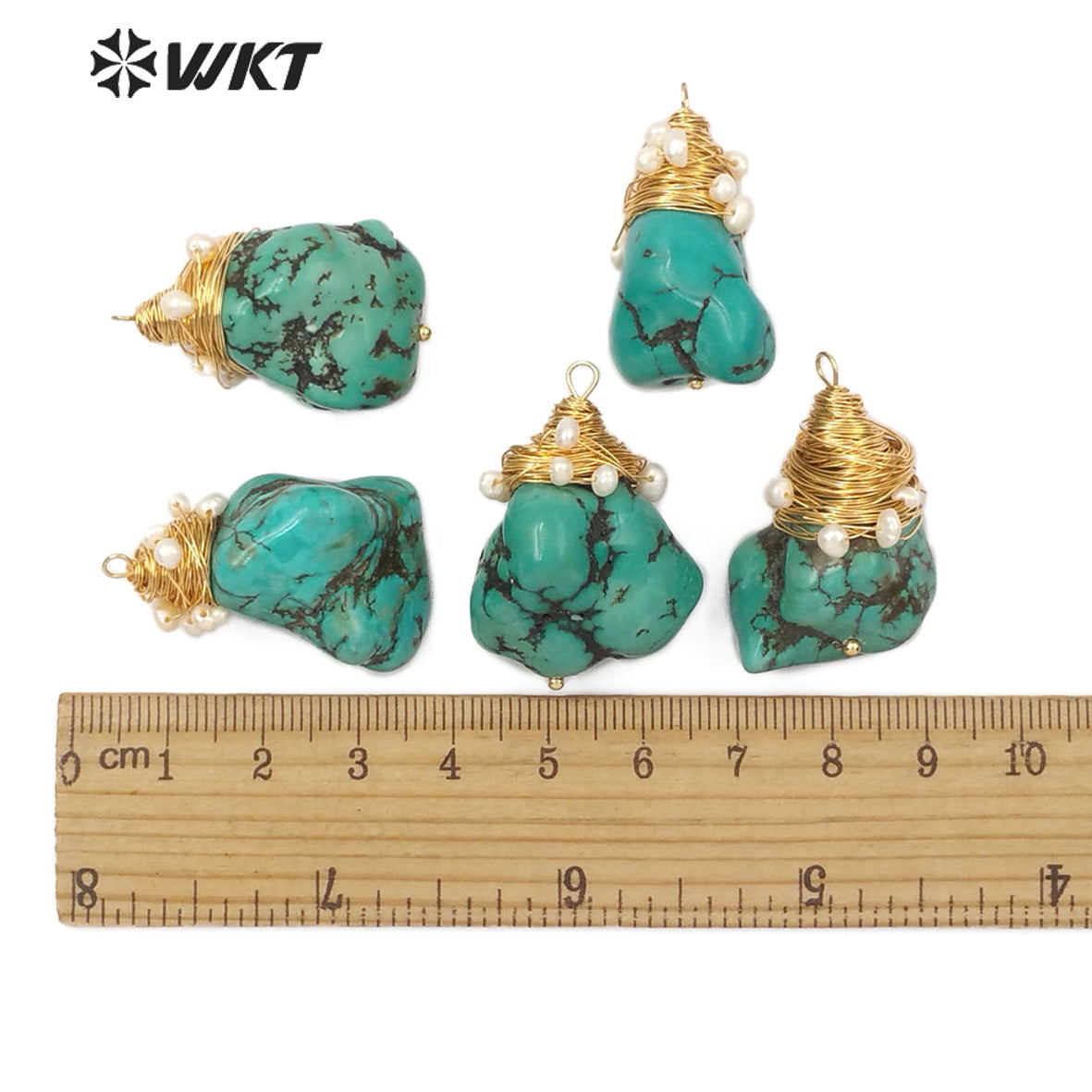 WT-P1444 Natural Stone Necklaces Pendant With Copper Wire Charm White Beads Embellishment Green Pendant Turquoise Pendant