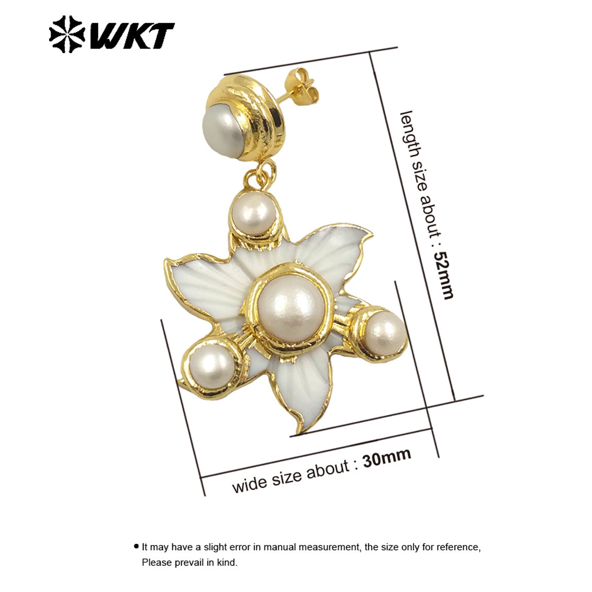 WT-MPE146 Popular Natural Round Pearl Handmade Carved Shell Flower Shape Earrings Elegant Style for Ladies Jewelry Gift