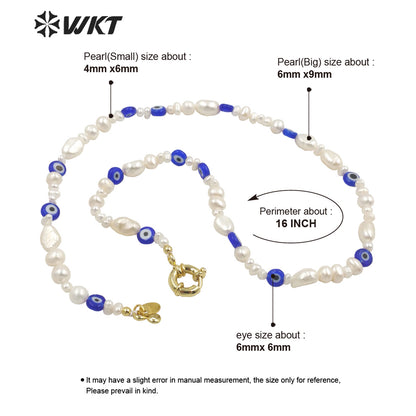 WT-JN209 Unique Exclusive Design Gorgeous Blue Eye Beads Necklace Popular Freshwater Pearl Choker Necklace with Locker