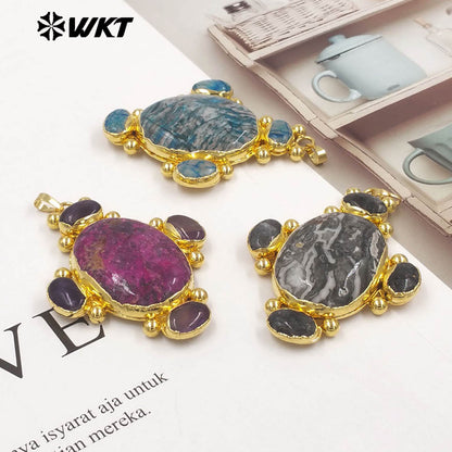 WT-P2134 Exclusive High Quality Design 18K Gold Electroplated Multi Natural Gemstones Big Pendant For Unique Style Jewelry DIY
