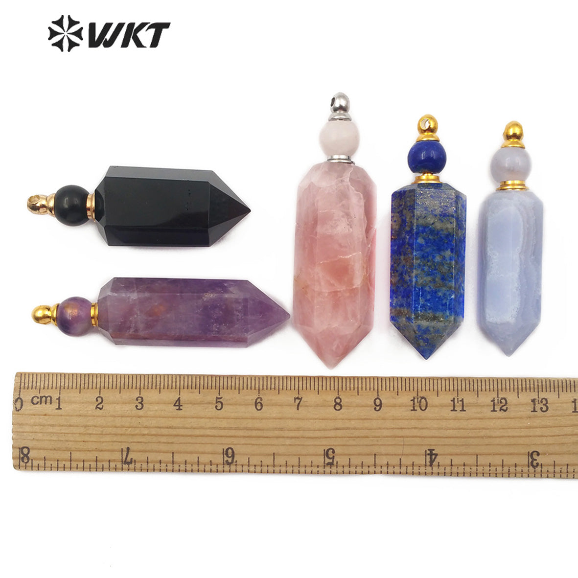 WT-P1463 Fashion Stone Perfume Bottle Pendant Natural Amethyst Lapis Rose Quartz Blue Agate Pendant Stainless Steel Accessory